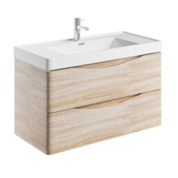 Plum&clay Eden Light Oak Wall Hung Vanity Unit With Resin Basin (W)900mm - thumbnail 1