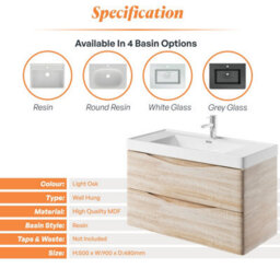 Plum&clay Eden Light Oak Wall Hung Vanity Unit With Resin Basin (W)900mm - thumbnail 7
