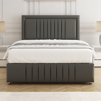 Bsspoke Lily Divan Bed Set Grey Plush Velvet 24Inch Headboard & Footboard & Mattress No Drawers In Single 4Ft 4Ft6 5Ft 6Ft - image 1