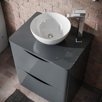 Merton Grey 600mm Bathroom Freestanding Vanity Unit Round Ceramic Countertop - image 1