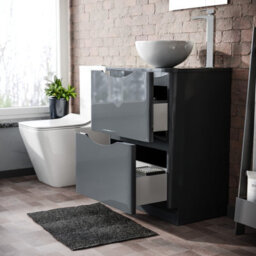 Merton Grey 600mm Bathroom Freestanding Vanity Unit Round Ceramic Countertop - thumbnail 3