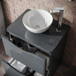 Merton Grey 600mm Bathroom Freestanding Vanity Unit Round Ceramic Countertop - thumbnail 2