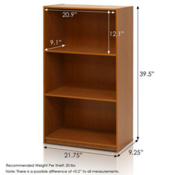 Walplus Furinno Basic 3-Tier Bookcase Storage Shelves, Light Cherry, 99736Lc - thumbnail 2