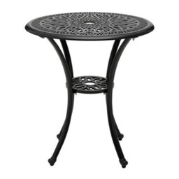 Living And Home Black Round 60Cm Dia Cast Aluminum Patio Outdoor Garden Dining Table With Parasol Hole - thumbnail 4
