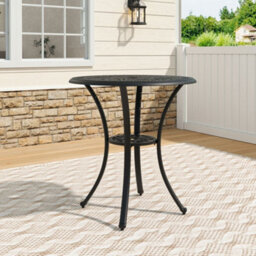 Living And Home Black Round 60Cm Dia Cast Aluminum Patio Outdoor Garden Dining Table With Parasol Hole - thumbnail 1