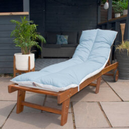 190X60Cm Sun Lounger Cushion, Polycotton Sky Blue Top, Elastic Straps, Multi-Use Garden, Patio, Camping, Uk Made (Pack Of 2) - thumbnail 2
