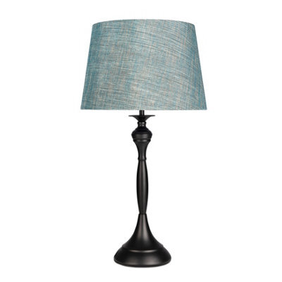 Lighting Supermarket Messini Large Black Elegant Candlestick Table Lamp With Blue Gold Shade - image 1