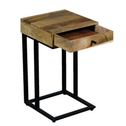 Buttercup Farm Ravi Iron Base 1 Drawer Small Side Table - Mango Wood - L30 X W30 X H50 Cm - Mango Light Finish