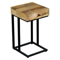 Buttercup Farm Ravi Iron Base 1 Drawer Small Side Table - Mango Wood - L30 X W30 X H50 Cm - Mango Light Finish - thumbnail 3