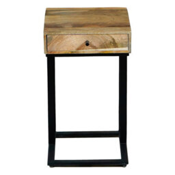 Buttercup Farm Ravi Iron Base 1 Drawer Small Side Table - Mango Wood - L30 X W30 X H50 Cm - Mango Light Finish - thumbnail 4