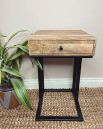 Buttercup Farm Ravi Iron Base 1 Drawer Small Side Table - Mango Wood - L30 X W30 X H50 Cm - Mango Light Finish - thumbnail 6