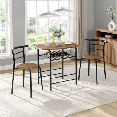 Mof 3 Piece Dining Room Set, Modern Dining Table And Chairs Set Of 2  Metal Legs And Shelf - image 1