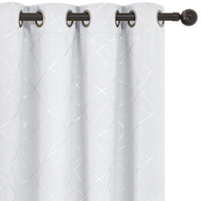 Deconovo Foil Printed Line Room Darkening Curtains Thermal Insulated Eyelet Curtains 46 X 72 Inch Silver Grey 2 Panels