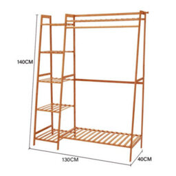 Bamboo Hanging Display Stands Wooden Garment Rack Large Clothes Rail Wardrobe - thumbnail 2
