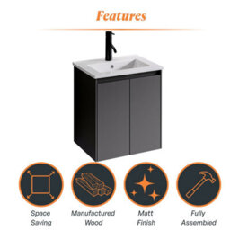 Plum&clay Romeo Matt Grey Wall Hung Vanity Unit & Basin Set (W)500mm - thumbnail 5