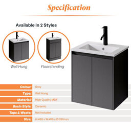 Plum&clay Romeo Matt Grey Wall Hung Vanity Unit & Basin Set (W)500mm - thumbnail 4