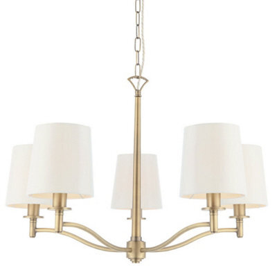 Multi Light Ceiling Pendant 5 Bulb Antique Brass & White Chandelier Lamp Shade - image 1