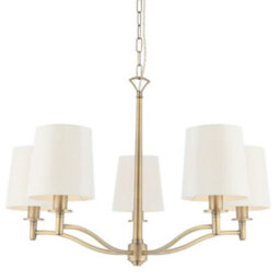Multi Light Ceiling Pendant 5 Bulb Antique Brass & White Chandelier Lamp Shade