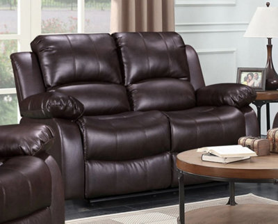 Manual Recliner Sofa In Brown Faux Leather 2 Seater Sofa - image 1