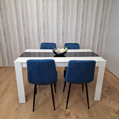 Kosy Koala Dining Table And 4 Chairs Wooden White Black Table Tufted Blue Velvet Chairs - image 1