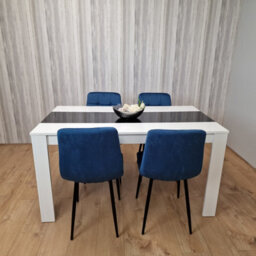 Kosy Koala Dining Table And 4 Chairs Wooden White Black Table Tufted Blue Velvet Chairs - thumbnail 1