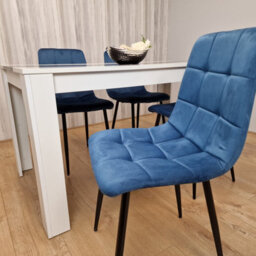 Kosy Koala Dining Table And 4 Chairs Wooden White Black Table Tufted Blue Velvet Chairs - thumbnail 5