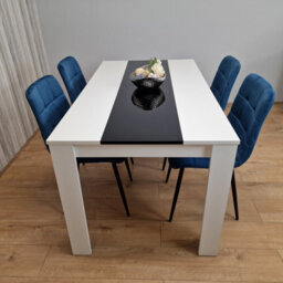 Kosy Koala Dining Table And 4 Chairs Wooden White Black Table Tufted Blue Velvet Chairs - thumbnail 3