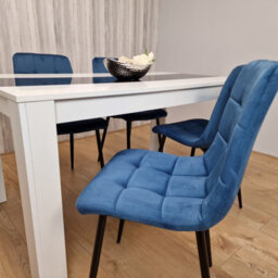 Kosy Koala Dining Table And 4 Chairs Wooden White Black Table Tufted Blue Velvet Chairs - thumbnail 7