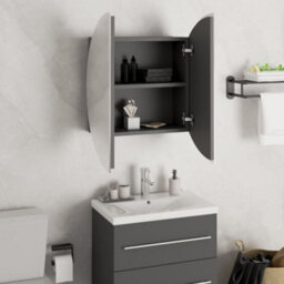 Berkfield Bathroom Cabinet With Round Mirror&led Grey 47X47X17.5 Cm - thumbnail 4