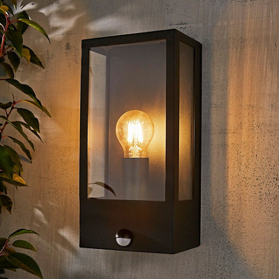 Zinc Thora Fixed Matt Black Led Pir Motion Sensor Outdoor Box Wall Light 10W - image 1