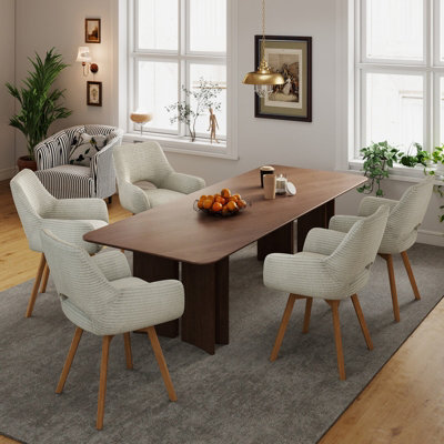 Longtoo Set Of 6 Swivel Dining Chairs , Swivel Upholstered Chairs With Armrests And Wooden Legs, Beige - image 1
