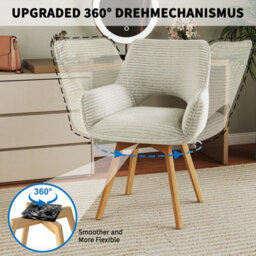 Longtoo Set Of 6 Swivel Dining Chairs , Swivel Upholstered Chairs With Armrests And Wooden Legs, Beige - thumbnail 3