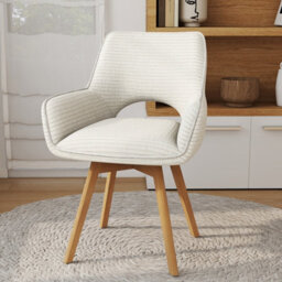 Longtoo Set Of 6 Swivel Dining Chairs , Swivel Upholstered Chairs With Armrests And Wooden Legs, Beige - thumbnail 6