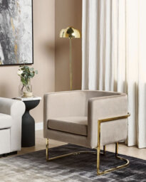 Beliani  Armchair Sirkka Velvet Taupe - thumbnail 2
