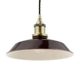 Burgundy Red Small Trinity Metal Painted Dome Pendant Light With Antique Brass Lamp Holder And Black Twisted Cable - Se Home - thumbnail 2