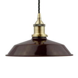Burgundy Red Small Trinity Metal Painted Dome Pendant Light With Antique Brass Lamp Holder And Black Twisted Cable - Se Home