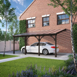 Rutland County Garden Furniture Wall Mounted Polycarbonate Roof Gazebo - Rustic Brown - 4.5M Depth X 7.22M Width - 4 Posts / Brown Glazing Bars / Opal Sheets - thumbnail 3