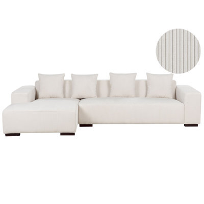 Beliani Corner Sofa 4 Seater Lungo Corduroy Off-White Right Hand - image 1