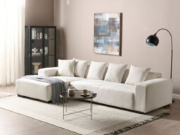 Beliani Corner Sofa 4 Seater Lungo Corduroy Off-White Right Hand - thumbnail 2