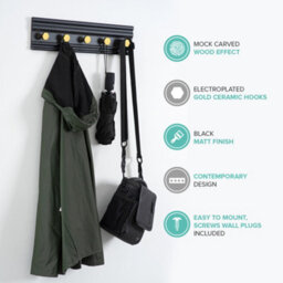 Livivo Black Gold 5 Hook Wall Mounted Storage Rack - thumbnail 4
