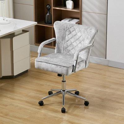 Darphe Grey Chenille Swivel Office Chair Diamond Quilted Backrest Height Adjustable Metal Base Desk Chair - image 1