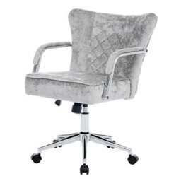 Darphe Grey Chenille Swivel Office Chair Diamond Quilted Backrest Height Adjustable Metal Base Desk Chair - thumbnail 4