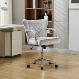 Darphe Grey Chenille Swivel Office Chair Diamond Quilted Backrest Height Adjustable Metal Base Desk Chair - thumbnail 3