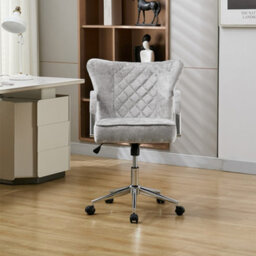 Darphe Grey Chenille Swivel Office Chair Diamond Quilted Backrest Height Adjustable Metal Base Desk Chair - thumbnail 2