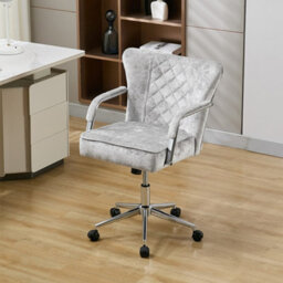 Darphe Grey Chenille Swivel Office Chair Diamond Quilted Backrest Height Adjustable Metal Base Desk Chair