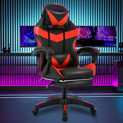 Massage Gaming Chair Leather Racing Office Executive Recliner With Leg Rest Red - image 1