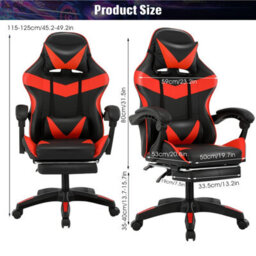 Massage Gaming Chair Leather Racing Office Executive Recliner With Leg Rest Red - thumbnail 2