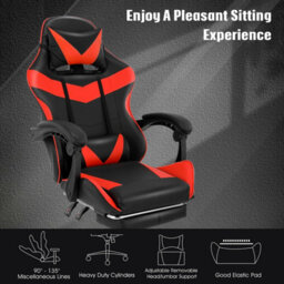 Massage Gaming Chair Leather Racing Office Executive Recliner With Leg Rest Red - thumbnail 6