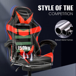 Massage Gaming Chair Leather Racing Office Executive Recliner With Leg Rest Red - thumbnail 5