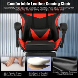 Massage Gaming Chair Leather Racing Office Executive Recliner With Leg Rest Red - thumbnail 7